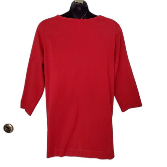 Ralph Lauren Plus Size 1X Red 100% Cotton V-Neck 3/4 Sleeve Tunic Top Comfy Cozy - Picture 3 of 10